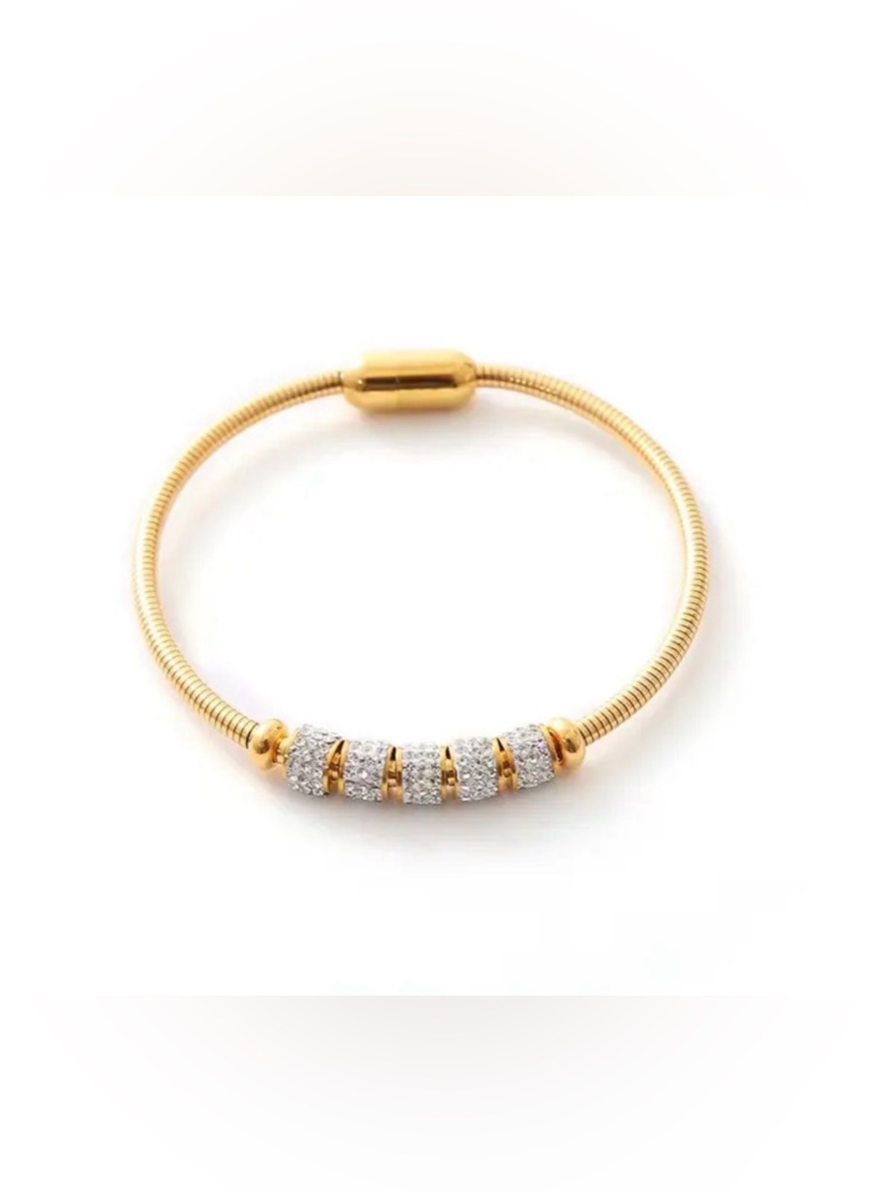 Gold Bracelet with White Crystal Rondelle Beads